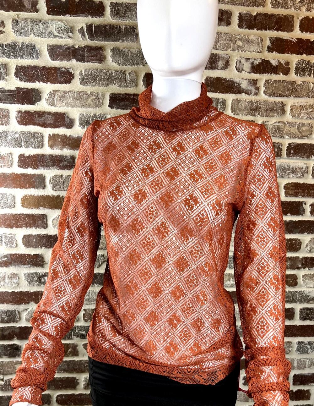 Free People Intimately Sweet Memories Sheer Lace Turtleneck Top Fitted Women's M